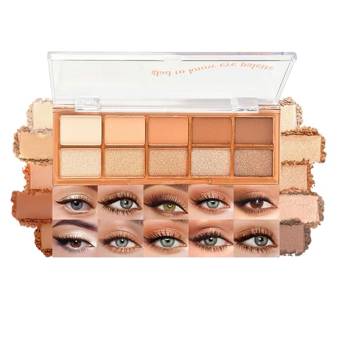 Neutral Nude Brown Eyeshadow Palette – 10 Matte & Shimmer Shades in Ivory Cream, Camel, Toffee & Champagne – High Pigment, Blendable, Long-Lasting Eye Shadow for Natural Daily Looks & Mature Eyes