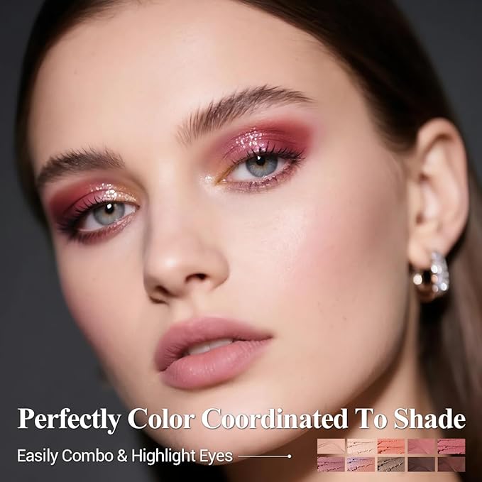 Red Eyeshadow Stick Makeup Set 10PCS, Neutral Shimmer And Matte Cream Eye Shadow Palette, Metallic Bronze Smoky Eyeliner Brightener Crayon Pencil Kit, Ideal Gift for Women -Cashmere Blush