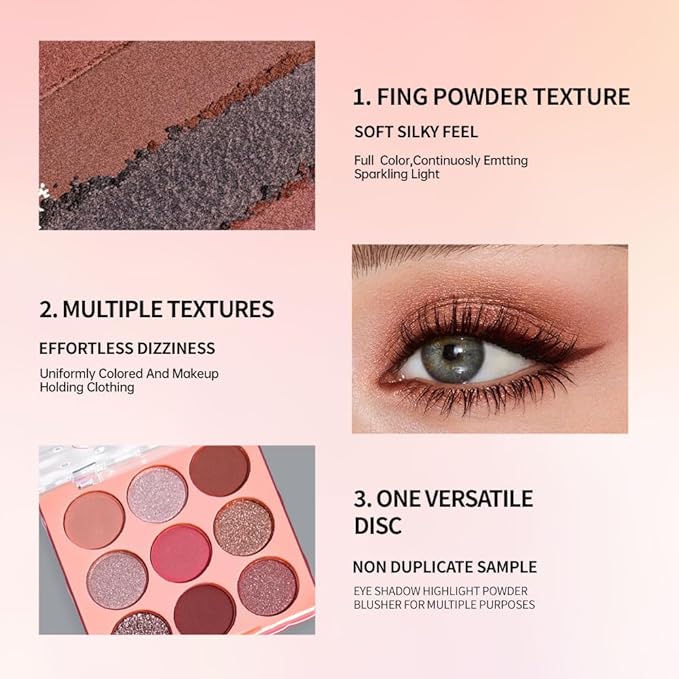 9-Color Rose Nude Brown Eyeshadow Palette – Matte Shimmer Glitter Mauve Pink Burgundy Eye Shadow Kit, High Pigment Blendable Long-Lasting Warm Neutral Soft Glam Makeup Palette for Daily Wear & Travel