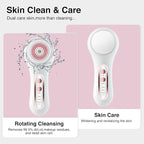 Face Scrubber Exfoliator,Facial Cleansing Brushes Rechargeable IPX7 Waterproof with 5 Brush Heads,Electric Face Spin Brush for Exfoliating, Massaging and Deep Cleansing (White)