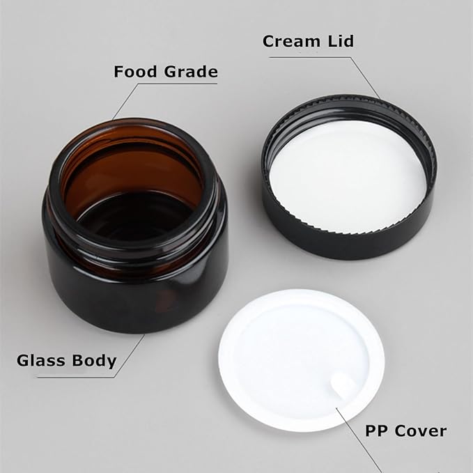 24 Pack 4oz Amber Glass Jars, Round Empty Cosmetic Jars with with Black Lids and Inner Liners, Reusable Glass Travel Containers for Homemade Creams, Candle, Skincare, Lotion