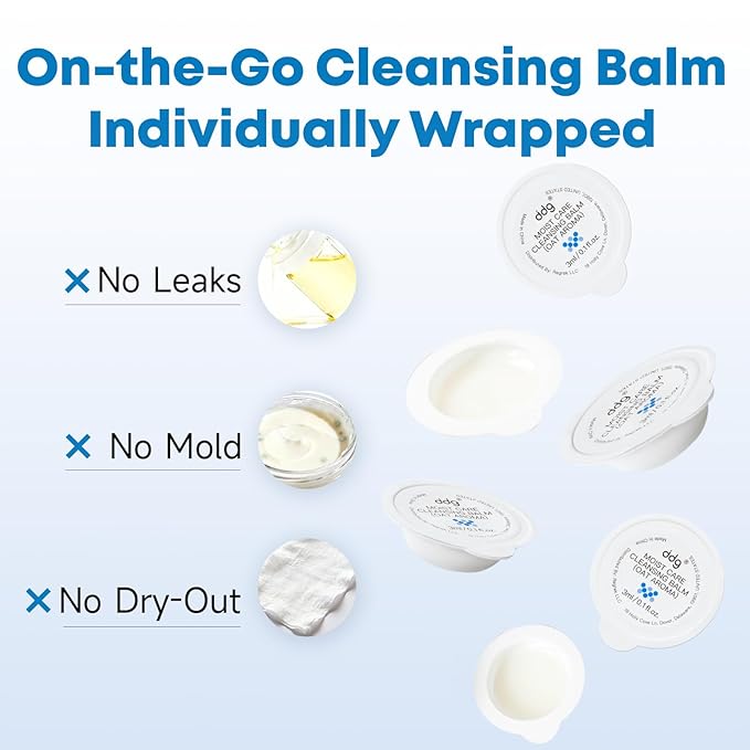 ddg Travel Size Cleansing Balm–Travel-Friendly Makeup Remover for Waterproof Makeup,Sensitive Skin,Vegan Hydrating Formula,Individually Wrapped,10 packs,Holiday Gift