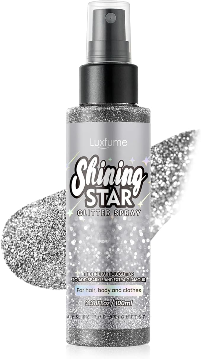 Glitter Spray for Hair and Body, Silver Body Glitter Spray, Quick-Drying and Waterproof Glitter Hairspray, Nozzles are not Easily clogged, Long-Lasting for Stage Makeup, 3.38 oz