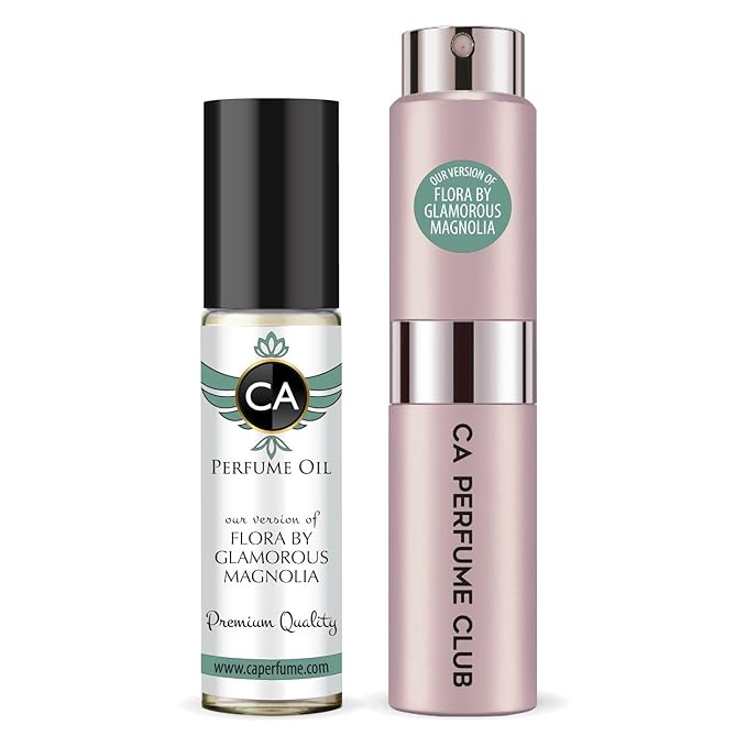 CA Perfume Duo Impression of Flora By Glamorous Magnolia For Women Perfume Layering Set Long Lasting Travel Size EDP + Body Oil Roll-On Bottle 0.27 Fl Oz+0.33 Fl Oz