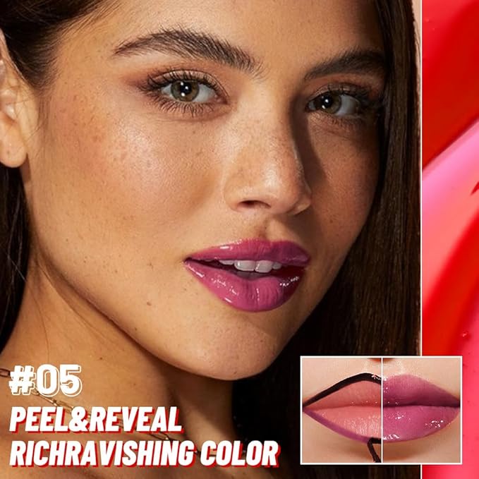 Berry Purple Lip Stain Peel off Lip Oil Dual Ended Combo Set, 2 in 1 Lips Liner Stain Oil Peel off Long Lasting Waterproof, High Pigmented Flawless Lips Tint Stick Not Faded Vegan & Cruelty-free 05#