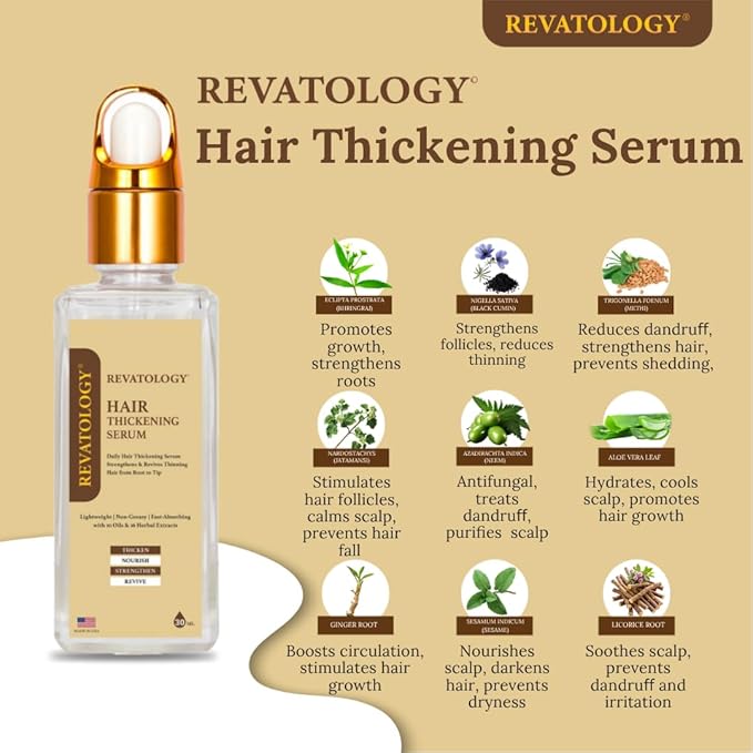 REVATOLOGY Leave-in Hair Thickening Serum for Women (Made in USA) Science-Backed Formula with Rosemary, Biotin-Rich 30 Cold-Pressed Herbs & Oils Nourishes and Volumizes | Cruelty & Chemical Free
