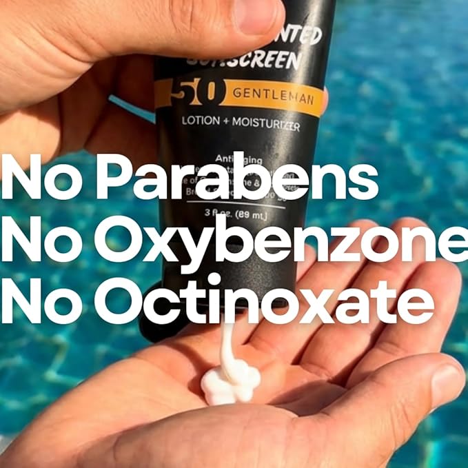 SLAM GentleMan Men's Sunscreen Lotion SPF 50 & Moisturizer – Face & Body Sunblock, Anti-Aging, Water-Resistant, Hawaii Act 104 Safe, Skincare for Men, Cologne Scented – 3 fl oz. each. Double pack.