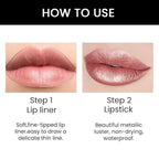 evpct 1Pcs Rose Nude Pink Metallic Shine Shimmer Lip Liner and Lipstick Combo Set Kit for Women, Lightweight Hydrating Formula High Impact Full Coverage Lipstick and Lip Liner Makeup Gloss, 17#