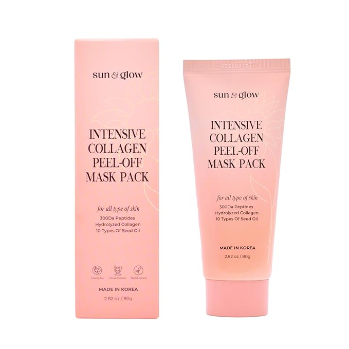 SUN & GLOW Intensive Collagen Peel-Off Mask Pack Hydrolyzed 300da Low-Molecular Collagen(300da Peptides) 10 Types of Seed Oil Korean Skincare Gel Type Home Care Wrapping Mask (2.82oz 80g)