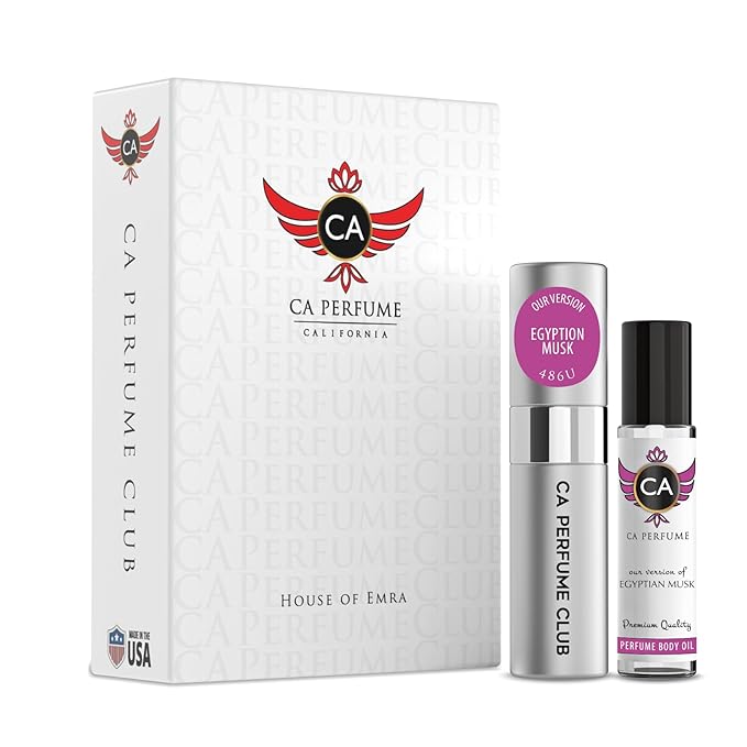 CA Perfume Duo Impression of Egyptian Musk For Women And Men Perfume Layering Set Long Lasting Travel Size EDP + Body Oil Roll-On Bottle 0.27 Fl Oz+0.33 Fl Oz