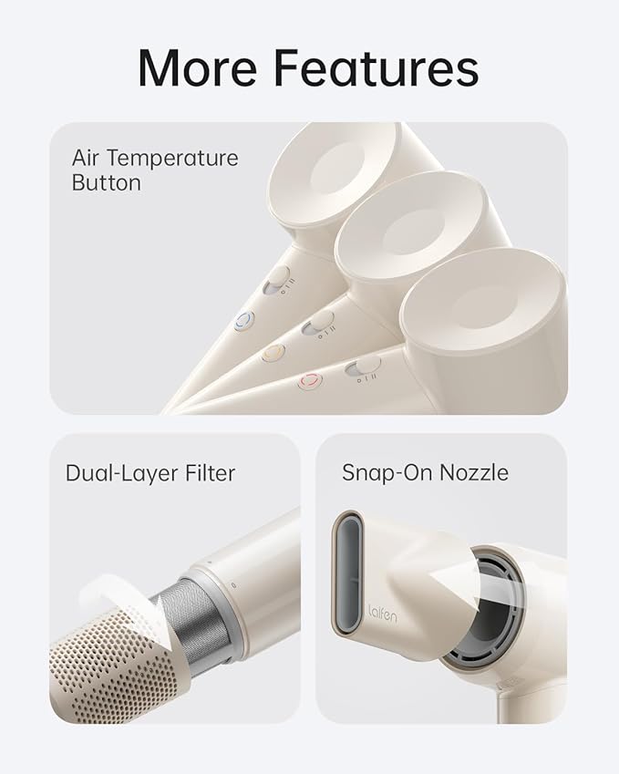 Laifen SE Lite Hair Dryer, Negative Ionic Blow Dryer with 100,000 RPM Brushless Motor for Fast Drying, High-Speed Low Noise Thermo-Control Hair Dryer with Lightweight Design and 2 Nozzles