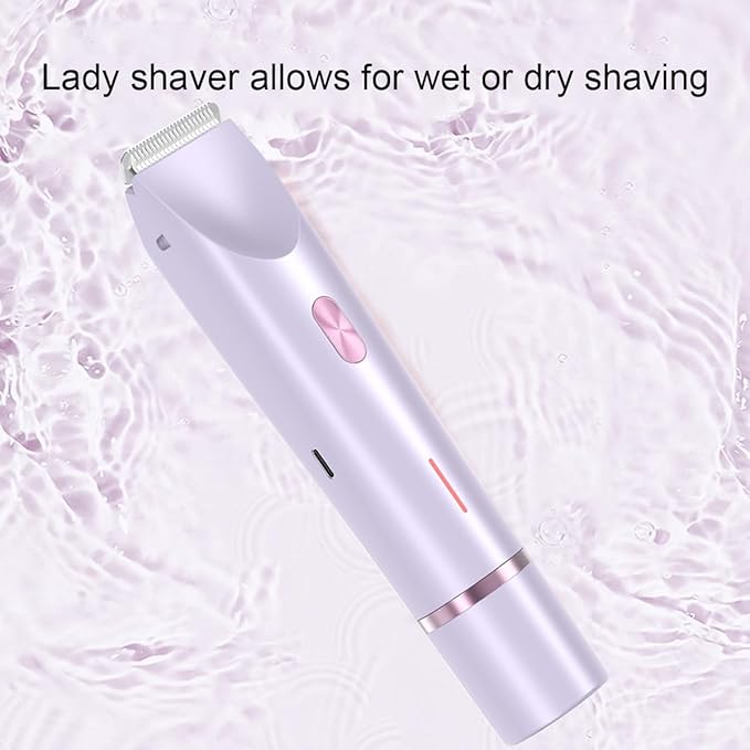 2 in 1 Bikini Trimmer for Women, Rechargeable Electric Razors for Women, Wet/Dry Use Lady Electric Shaver for Bikini Face Lip Underarm Legs Pubic Hair