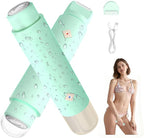 2-in-1 Dual Head Bikini Shaver - Waterproof Bikini Trimmer for Women, Cordless Rechargeable Electric Shaver, Women Electric Razors Grooming Kit (Green)