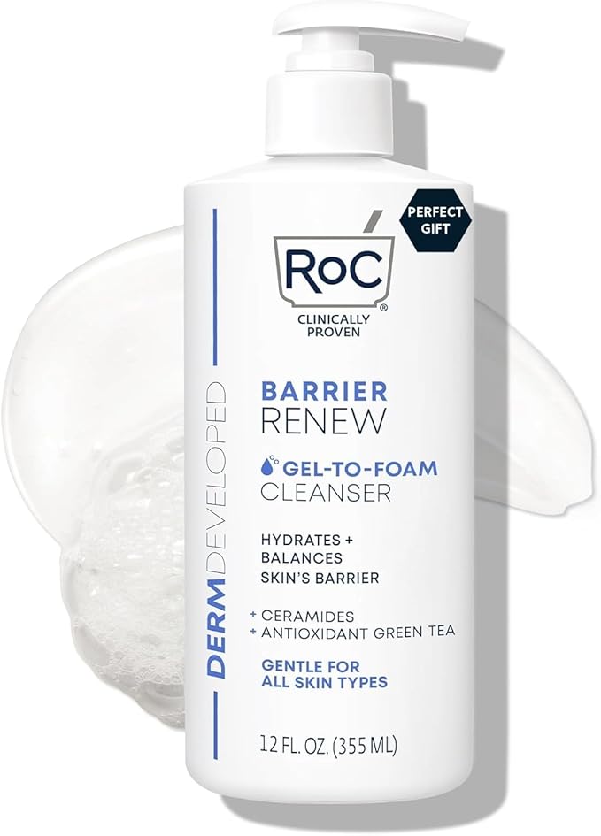 RoC Barrier Renew Gel to Foam Non Drying Foaming Facial Cleanser to Hydrate Skin, facial cleanser for sensitive skin, 12 Ounces