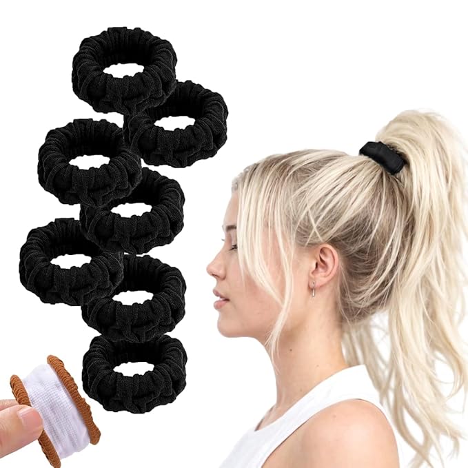 Hair Scrunchies For Women's Hair Black Seamless Hair Ties No Damage Ponytail Holders With All Day Hold Thick & Curly & Heavy Fine Hair Accessories Strong Elasticity No Snag Dents Breakage