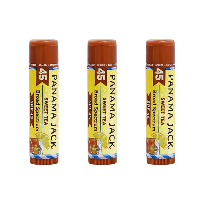 Panama Jack Sunscreen Lip Balm - SPF 45, Broad Spectrum UVA-UVB Sunscreen Protection, Prevents & Soothes Dry, Chapped Lips, Sweet Tea, 12-pack