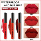 evpct 3Pcs Dark Ruby Fire Red Matte Liquid Lipstick Lip Stain Lipgloss sets for Women 24 Hour Red Matte Lipstick Long Lasting Smudge Proof