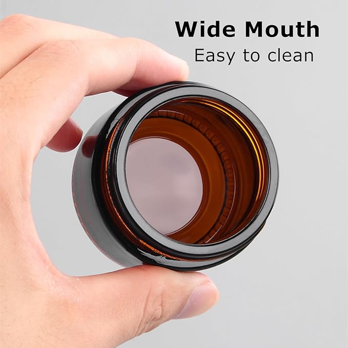 24 Pack 4oz Amber Glass Jars, Round Empty Cosmetic Jars with with Black Lids and Inner Liners, Reusable Glass Travel Containers for Homemade Creams, Candle, Skincare, Lotion