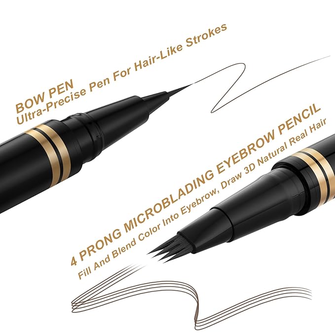 Eyebrow Pen,2-in-1 Waterproof Eyebrow Pencil with 4 Tip Microblading Brow Pen and Ultra-Precise Brow Pencil,with Dual-ended Eyebrow Brush,Eyebrow Makeup for Natural Looking - Dark Brunette