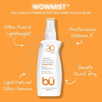 BU SPF 30 Sunscreen Spray for Face and Body, Non Aerosol Spray, Clear WOWmist, TSA Travel Size Sunblock, Oil Free and Water Resistant for Sensitive Skin, Natural Citrus 3.3 oz