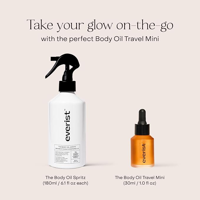 Everist The Glow & Go Ritual Set – Vitamin C & Bakuchiol Body Oil Spritz + Travel Mini | 12x Vitamins, Fast-Absorbing, Vegan & Biodegradable Skin Care Duo | 180ml + 30ml