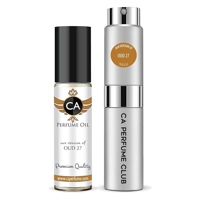 CA Perfume Duo Impression of Oud 27 For Women And Men Perfume Layering Set Long Lasting Travel Size EDP + Body Oil Roll-On Bottle 0.27 Fl Oz+0.33 Fl Oz