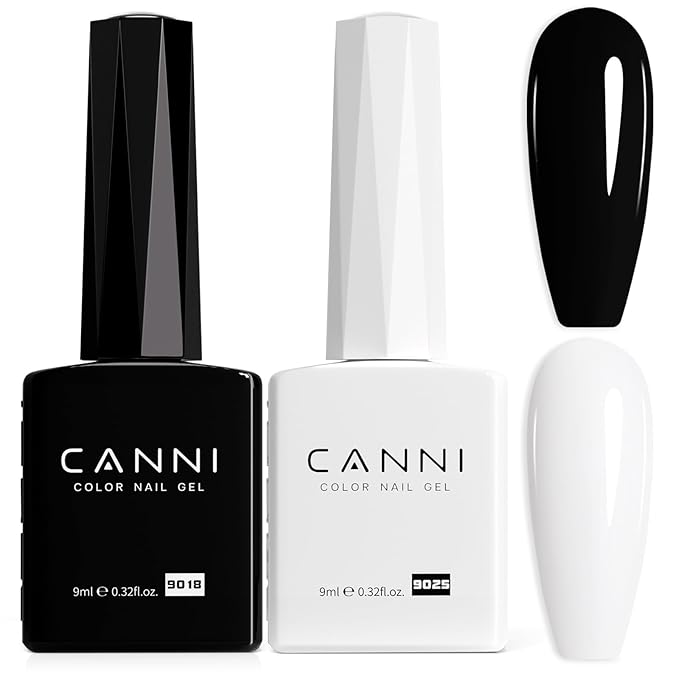 CANNI 2Pcs Hema-Free Black White Gel Nail Polish Set- Black and White Gel Polish Kit, Soak Off LED Nail Gel Manicure Kit DIY at Home Salon Gifts for Women Girls