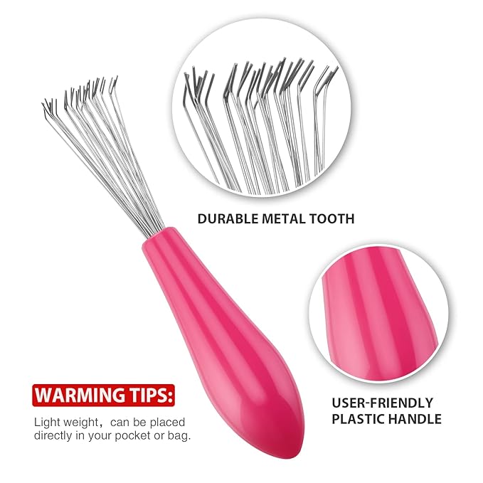 Boao 2 Pieces Hair Brush Cleaning Tool Comb Set Mini Hair Brush Dirt Remover with Metal Wire Rake for Removing Hair Dust Home and Salon Use(Pink and Purple)