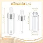 200 Pcs Mini Glass Oil Dropper Bottle Bulk, Clear Essential Small Empty Bottles Sample Containers Perfume Liquid Vials with Cap for Traveling (5 ml,Silver)