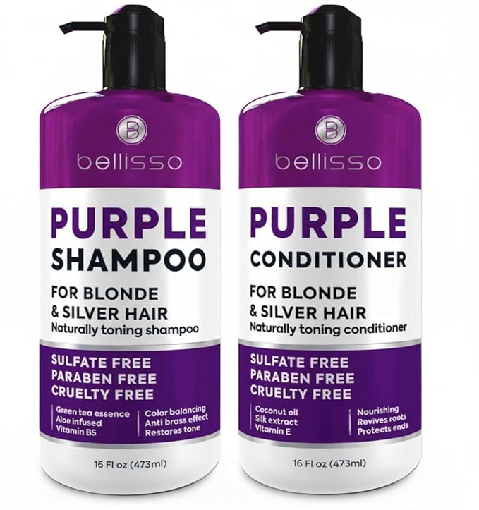 Purple Shampoo and Conditioner Set for Platinum Blonde, Silver, Light, Bleached and Grey Hair - Sulfate and Paraben Free Professional Salon Grade Toner (2 x 16.9 fl oz) – for Women and Men