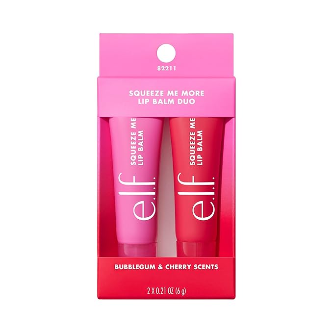 e.l.f. Squeeze Me More Lip Balm Duo, Moisturizing Balm For A Sheer Tint Of Color, Made With Hyaluronic Acid, Vegan & Cruelty-Free, Cherry & Bubblegum (Pack of 2)