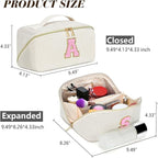 Personalized Initial Makeup Bag, Valentine's Day Gifts for Girls,Preppy Bag Cosmetic Travel Bag Women,Travel Toiletry Organizer,Large Capacity Corduroy Stuff Bag,Cute Cosmetic Pouch Skincare Bag