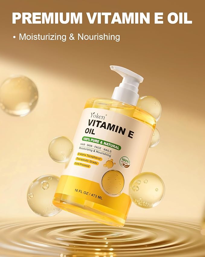 Vitamin E Oil 16 Fl Oz Organic Vitamina E Oil for Skin Bulk Vitamine oils for Face,Cold Pressed Hexane Free Formula Liquid Perfect Care Bath and Body oils