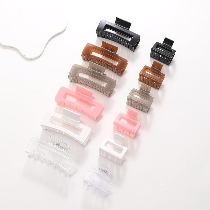 12 Pack Square Claw Clips, Big and Small Neutral Rectangle Hair Claw Clips, Non-slip Matte Large Hair Clips for Women,Strong Hold jaw clip for Thick Thin Hair (clear Jelly colour)