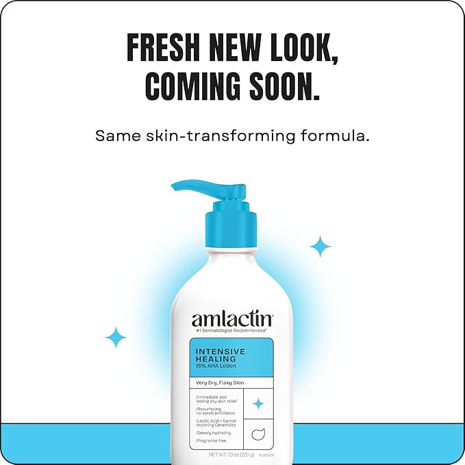 AmLactin Intensive Healing Body Lotion - Therapeutic Lotion for Extremely Dry Skin - No-Scrub Exfoliator and Moisturizer with 15% Lactic Acid AHA and Ceramides, 7.9 oz (Packaging May Vary)