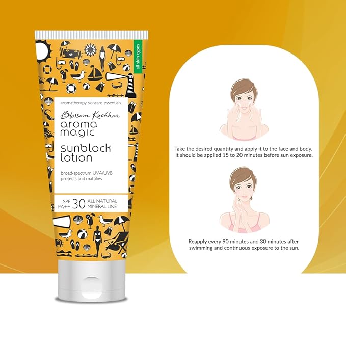 Aroma Magic Sunblock Sunscreen Lotion with SPF 30 | Broad Spectrum UVA/UVB Protection | Non-Nano Zinc Oxide Mineral Sunblock | 3.38 Fl Oz/100ml