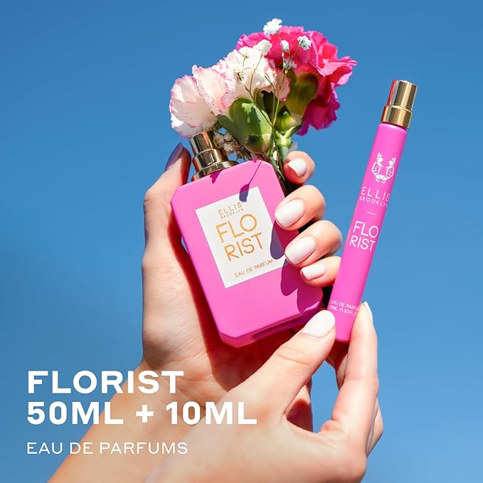 Ellis Brooklyn FLORIST Eau De Parfum Gift Set – Fresh Floral Perfume for Women with Italian Bergamot, Tuberose & Cedarwood – Vegan & Cruelty-Free – Perfect for Mother’s Day! (50ml + 10ml Travel Spray)