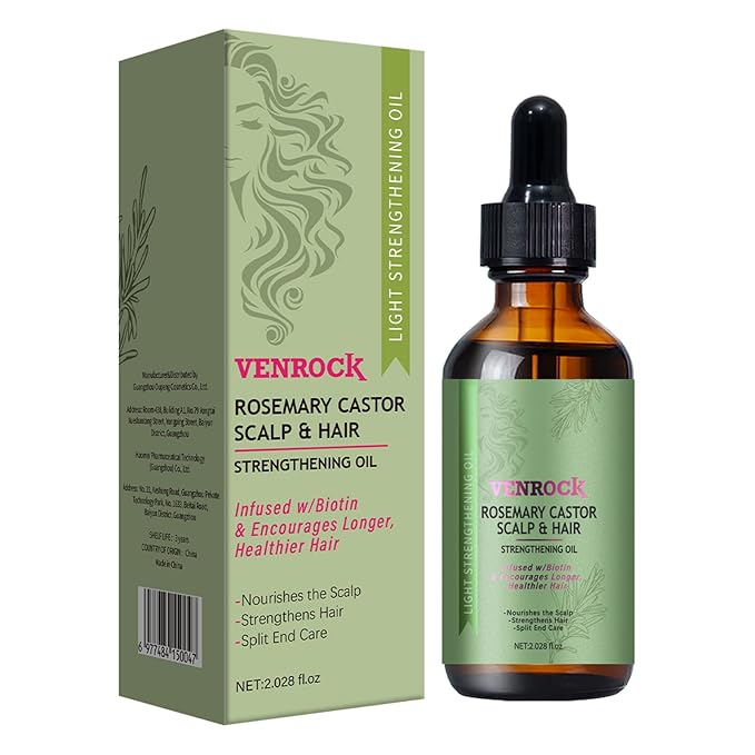Venrock Rosemary Castor Hair Oil - Biotin Infused Scalp & Hair Strengthening Oil for Nourishing Scalp, Repairing Split Ends & Encouraging Longer, Healthier Hair | Lightweight Daily Hair Care