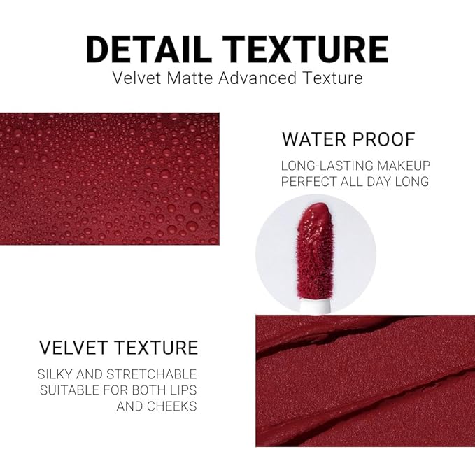 evpct 1Pcs Dark Sexy Red Matte Liquid Lipstick Lip Gloss Glossy Set for Black Women 24 Hour Silky Velvet Lipstick labiales matte larga duracion mate 24 horas originales 06#