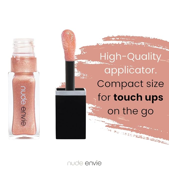 nude envie Lip Gloss - Certified Vegan Lipgloss Cruelty-Free and Paraben Free - Enriched Peptides, Vitamin E and Jojoba Oil (Whisper)