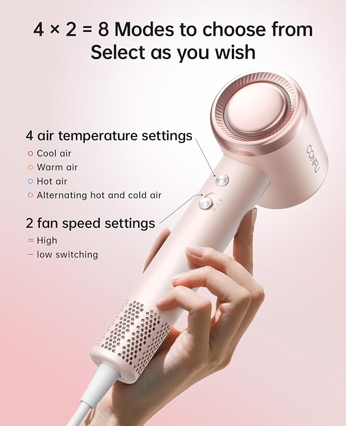 Hair Dryer with Diffuser, CONFU Hair Dryers for Women, Diffuser Hair Dryer High Speed Professional Ionic Blow Dryer for Fast Drying, Hair for Curly Hair for Home Travel