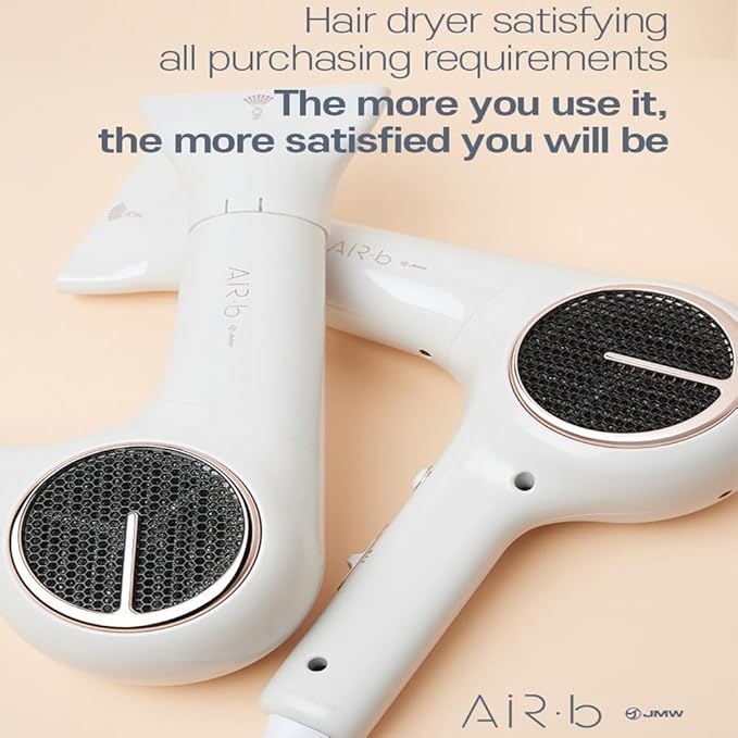 JMW Korean Professional Salon Hair Dryer AIR B with Diffuser & Dryer Stand 1600W - Lightweight, Powerful BLDC Motor, 100% Cool Wind Without Heat, Compact, Low Noise Blow Dryer for Home & Salon