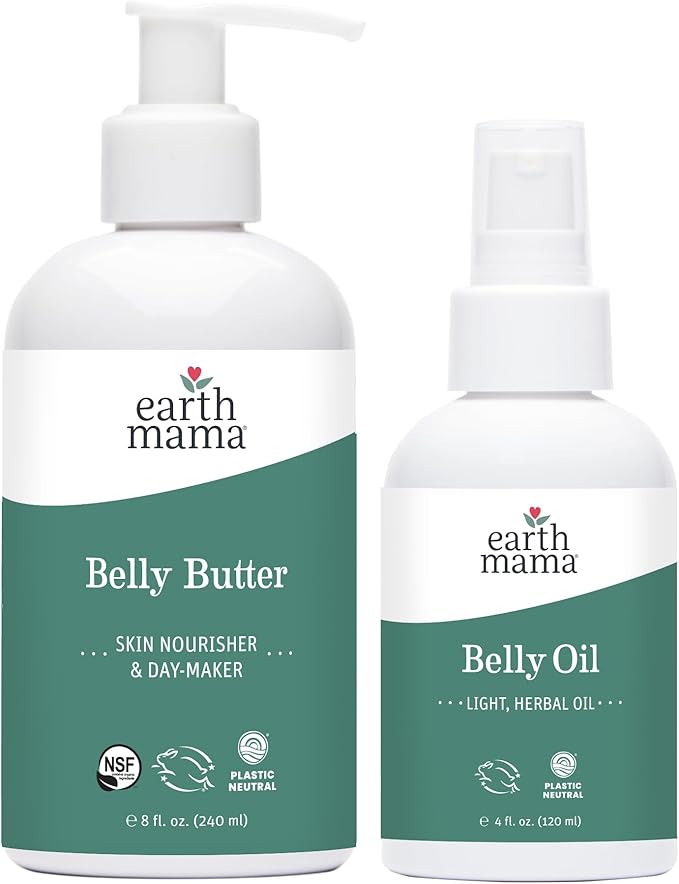 Earth Mama Belly Butter & Belly Oil Bundle for Dry, Stretching Skin | Moisturize + Encourage Skin's Natural Elasticity During Pregnancy & Beyond | 8-Fluid Ounce & 4-Fluid Ounce