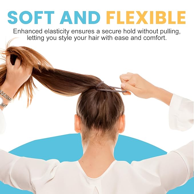 HOYOLS Large Fabric Hair Ties Soft & Gentle Bands Ponytail Holder for Thick Heavy Curly Hair, No Slip No Damage Seamless Scrunchies Headbands 100 Pcs (Caramel)