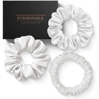 100% Pure 22 Momme Mulberry Silk Scrunchies (Set of 3) | Highest grade (6A) Luxury Hair Ties| (Black,White,Pink) | (White, Standard/Small/Skinny)