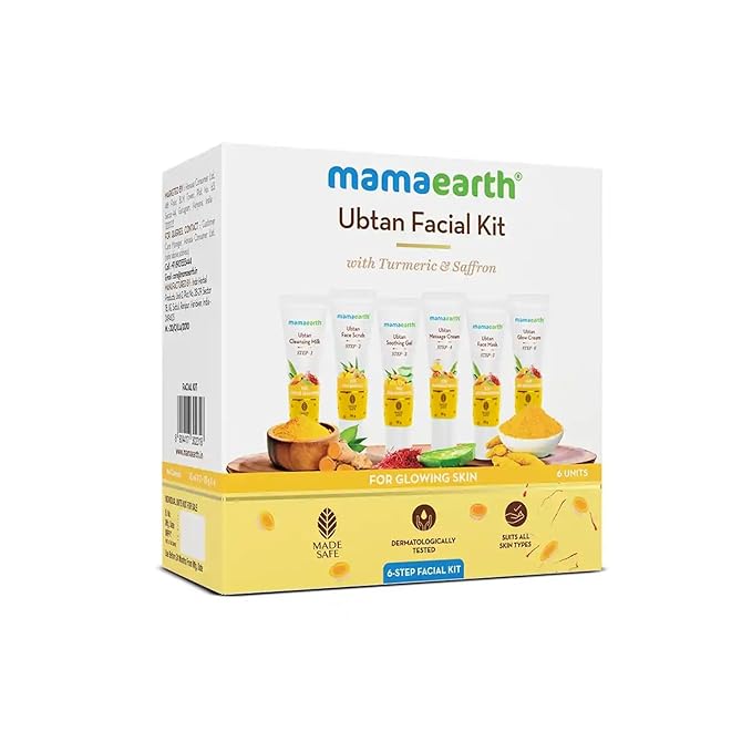 Mamaearth Ubtan Single Use Facial Kit | Includes Cleanser, Scrub, Gel, Massage Creams & Face Pack | Turmeric & Saffron Infused | 2.12 Oz/60g