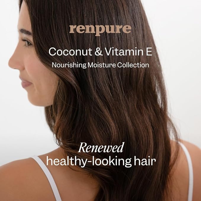 Renpure Coconut & Vitamin E Shampoo & Conditioner Set, Plant-Based – Nourishes & Seals In Moisture For Soft, Healthy Hair – For Dry, Lifeless Hair – Coconut Oil & Vitamin E - 24 Fl Oz each, 2 Pack