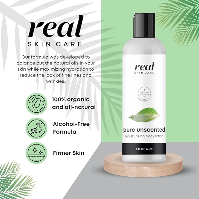 Real Skin Care Organic Body Lotion | Tighten and Moisturize Dry Skin | Reduce Fine Lines and Wrinkles | Natural Body Lotion Without Chemicals | Coconut Lotion Body | Paraben Free Body Lotion | 8oz