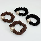 Silk Scrunchies Hair Ties 4Packs – Super Soft Thin Hair Scrunchies, Gentle on Hair, Faux Pearl Decorated Hair Accessories for Women