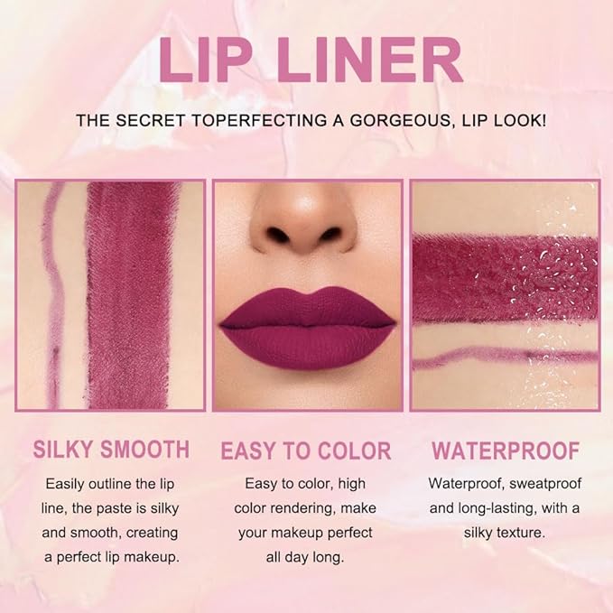 evpct 1Pcs Plum Purple Lip Liner and Lipstick Set Kit for Women Matte Lips Kit with Lip Liner Lip Stains Long Lasting Waterproof 24 Hour Lipstick and Lip Liners Combo Lipliners Pencil Set 05#
